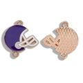Purple and white rugby helmet charm with double rings in rose gold finish - Sports Helmet Pendant (A7-083) / Purple White