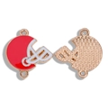 Red enamel American football helmet charm connector for DIY jewelry making in gold finish - Sports Helmet Pendant (A7-083) / Red White