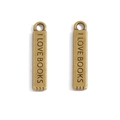 Vintage bronze I LOVE BOOKS rectangular charm pendants for DIY jewelry making - Antique Bronze