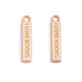 Rose gold alloy rectangular pendant with I LOVE BOOKS engraving for DIY jewelry - KC Gold