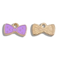 Violetter Emaille-Mini-Schleife Anhänger für DIY-Schmuck mit goldenen Punkten - 7x12mm / Lila