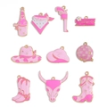 Set di ciondoli smaltati stile cowgirl rosa e oro con stivali e cappelli per gioielli DIY - Set Rosa