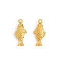 Pair of vintage gold-plated fish charms with scale texture and loops for DIY jewelry - Imitation Gold