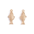 Pair of vintage golden fish charms in alloy with detailed scales and top loops - KC Gold