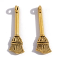 Set of two vintage gold magic broomstick charms for DIY Halloween jewelry making - Antique Gold