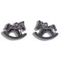 Polished gunmetal gray rocking horse charms with hammered texture for DIY jewelry making - Gun Black / 15*17mm