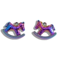Pair of polished iridescent metal rocking horse pendants for DIY jewelry making and crafts - Iridescent / 15*17mm