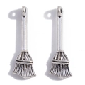 Retro silver metal magic broom charms for DIY necklaces and Halloween pendants - Antique Silver