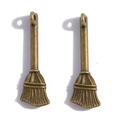 Pair of vintage bronze alloy magic broom charms for DIY necklaces and bracelets - Antique Bronze
