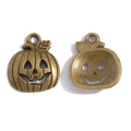 Halloween Kürbis Anhänger aus Bronze für DIY Schmuck, Vorder- und Rückansicht im Set - 19*16mm / Antikbronze