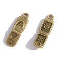 Retro bronzen flip phone hanger met hartpatroon en beer reliëf voor DIY sieraden - Antiek Brons