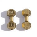 Vintage bronze dumbbell-shaped bead for DIY jewelry with LIVE LIFT engraving - 20*8mm / Antique Bronze