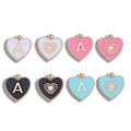 DIY colorful heart pendants with gold-edged enamel and alphabet A for jewelry making - Letter A / 15.5x14.5mm / Black