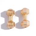 Golden dumbbell-shaped beads with LIVE LIFT engraving for fitness jewelry making - 20*8mm / KC Gold