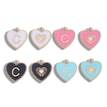 DIY double-sided enamel heart charms with golden letter C in four assorted colors - Letter C / 15.5x14.5mm / Black