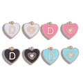 DIY heart pendants with gold letter D and enamel finish in pink, blue, black and white - Letter D / 15.5x14.5mm / Black