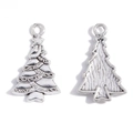 Silver Christmas tree alloy pendants for DIY jewelry making showing front and back texture - 25*15mm / Antique Silver