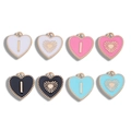 Colgantes corazón de esmalte con letras blanco, rosa, negro y azul para joyas DIY - Letra I / Negro