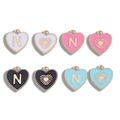 Colgantes de corazón de esmalte con letra N y patrón radial en cuatro colores para joyería DIY - Letra N / Negro
