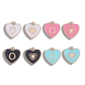 Colgantes de corazón esmaltado con letra O en blanco rosa negro y azul para joyas DIY - Letra O / Negro
