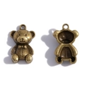 Vintage bronze alloy teddy bear charm pendant with bow and hollow back for DIY jewelry - Antique Bronze