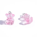 Translucent pink resin bear pendant charms with silver metal rings on a white background - Pink