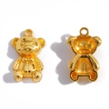 Cute golden bear charm pendant with bow-tie and mesh textured hollow back detail - Imitation Gold