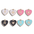 Colgantes corazón esmalte letra R con borde dorado para joyería DIY en cuatro colores - Letra R / 15.5*14.5mm (1 pieza) / Negro