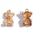 Golden bear charm pendant for DIY jewelry making with polished bow and hollow back detail - KC Gold
