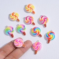 Rainbow swirl resin lollipop charms with silver metal rings for DIY jewelry making - 28*13mm / Random Color