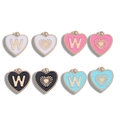 Colgantes de corazón de doble cara con letra W dorada y esmalte de colores para DIY - Letra W / 15.5x14.5mm / Negro