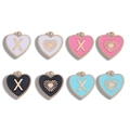 Colgante de corazón en esmalte rosa y oro blanco con letra X y diseño de rayos - Letra X / 1.55x1.45cm / Negro