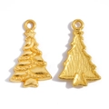 Golden Christmas tree alloy pendant for DIY jewelry making with textured details - 25*15mm / Imitation Gold