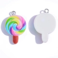 Rainbow swirl lollipop resin pendant with silver loop for DIY jewelry making - 28*13mm / Color 1