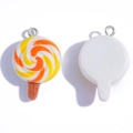 Rainbow swirl resin lollipop pendant with glitter stick and silver ring for DIY jewelry - 28*13mm / Color 2
