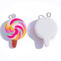 Rainbow swirl lollipop resin pendant with pink yellow green spirals and silver ring - 28*13mm / Color 4