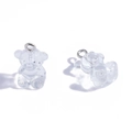 Transparent resin bear pendant with silver metal ring for DIY jewelry making - Clear