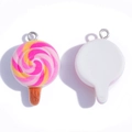 Pink and yellow rainbow swirl resin lollipop pendant with glitter and silver metal ring - 28*13mm / Color 5