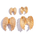 Golden Gothic angel wing pendants in two sizes with detailed feather texture for DIY jewelry - Small (26*24mm) / KC Gold