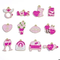 Lot de 12 breloques émaillées roses en forme de cœur et d'ours pour bijoux DIY - 12 Styles x 1 Chacun / 60*40mm / Ensemble Rose