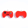 Vibrant red resin game controller DIY pendant charm with silver metallic loop - Red