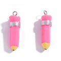 Pink resin pencil charms with metal loops for DIY jewelry making and necklace crafts - Pink