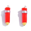 Pair of bright red pencil resin charms with silver band for DIY jewelry making - Red