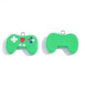 DIY jewelry charm: Vibrant green resin game controller pendant with silver ring - Green