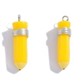 Vibrant yellow 3D resin pencil pendants with silver metal rings for DIY jewelry crafting - Yellow
