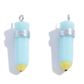 Light blue pencil resin pendant with metal loop for DIY necklaces and keychains - Blue