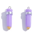 DIY purple 3D resin pencil pendant with silver metal ring for necklaces and keychains - Purple