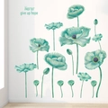 Detail of blue-green floral wall stickers with 'Never give up hope' artistic text - Blue-green Flower Seedpod (LD96119)