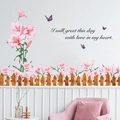 Detailed wall decal featuring pink lilies, purple butterflies, and inspirational slogan - Lily Flower Inspirational Quote (LD96070)