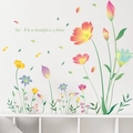 Close-up of colorful flower wall stickers with inspirational quote on white wall - Colorful Flower Beautiful As Flower (LD96084)